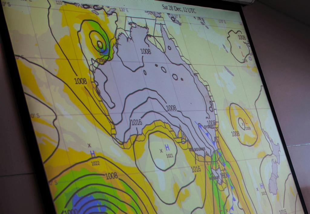 The weather map at this morning’s race briefing.  Rolex Sydney to Hobart 2013 ©  Rolex/Daniel Forster http://www.regattanews.com